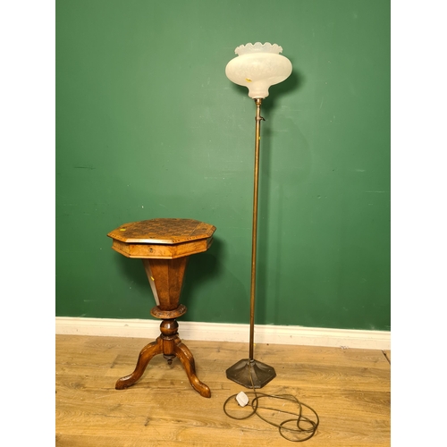 835 - A late Victorian walnut octagonal Games/Work Table, tapering to the tripod base, 2ft 4in H and a bra... 