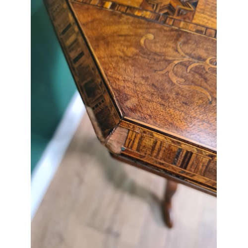 835 - A late Victorian walnut octagonal Games/Work Table, tapering to the tripod base, 2ft 4in H and a bra... 