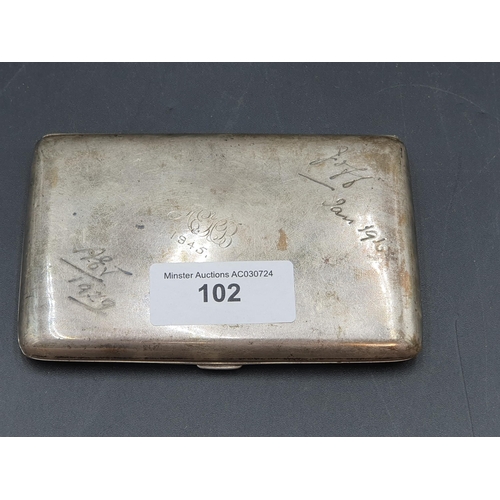 102 - A George V silver Cigarette Case engraved initials, etc, Birmingham 1915, 190gms
