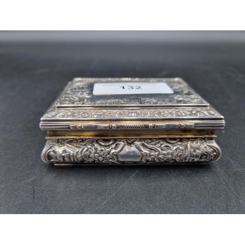 132 - A William IV Scottish silver Snuff Box of bombe form with embossed friezes and vacant cartouches, Ed... 