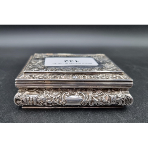 132 - A William IV Scottish silver Snuff Box of bombe form with embossed friezes and vacant cartouches, Ed... 