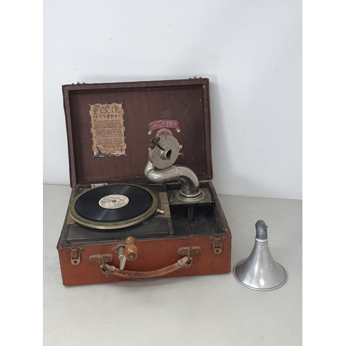 14 - A Perephone Limited 'The Grippa' Gramophone in leather case 11in x 5in (R2)