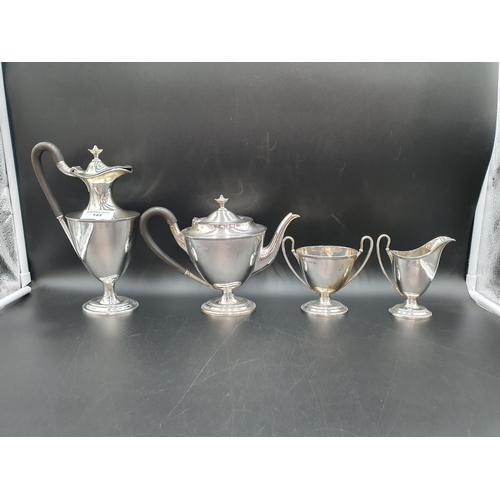 144 - An Edward VII silver four piece Tea and Coffee Service of oval classical form, Sheffield 1901/2, mak... 