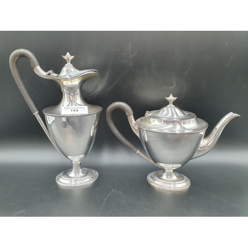 144 - An Edward VII silver four piece Tea and Coffee Service of oval classical form, Sheffield 1901/2, mak... 