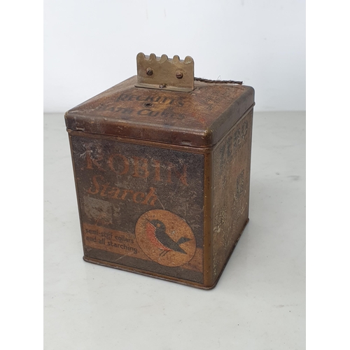 15 - An antique tinplate String Box with advertising for 'Reckitt's Blue', 'Brasso' and 'Robin Starch' 6 ... 
