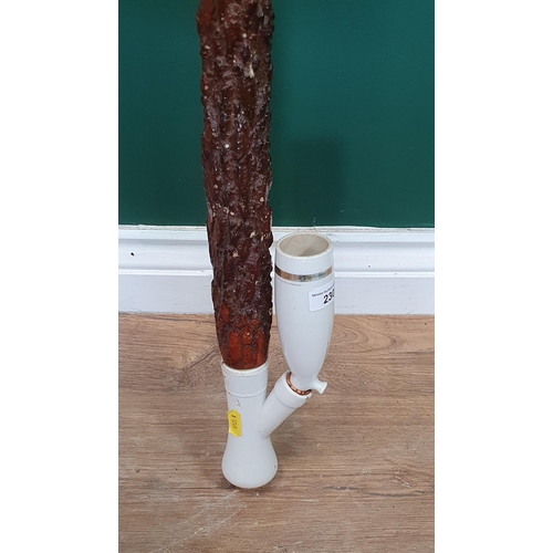 230 - A large 19th Century Bavarian Pipe with Elm shaft, Porcelain bowl and Carved Horn Mount (R7)