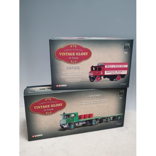 240 - A Corgi Sentinel Steam Wagon Shepherd Neame, a Corgi Sentinel Platform Waggon, Trailer and Oil Drums... 