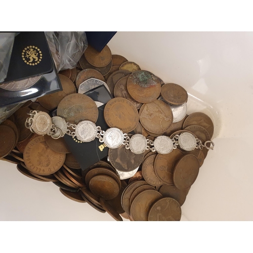 255 - A Collection of Assorted Coins including a silver Threepence Bracelet, Commemorative Crowns, also a ... 