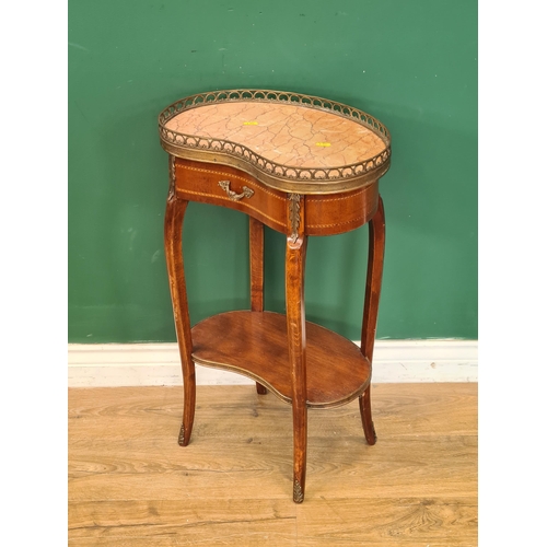 281 - A French style kidney-shaped Side Table with pierced brass gallery, marble top and lower tier, 2ft 3... 