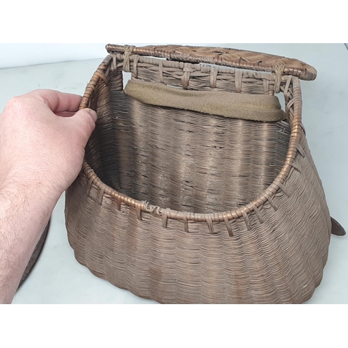 3 - An old wicker Fishing Creel and a Brodie Tin Helmet