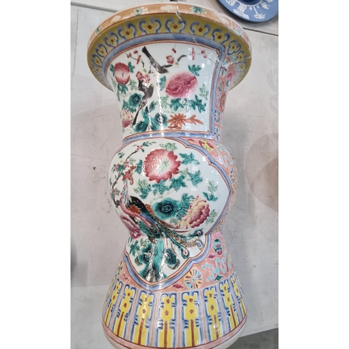 314 - A late 19th Century Chinese Vase, with flared rim and bulbous body, decorated panels of birds and fl... 