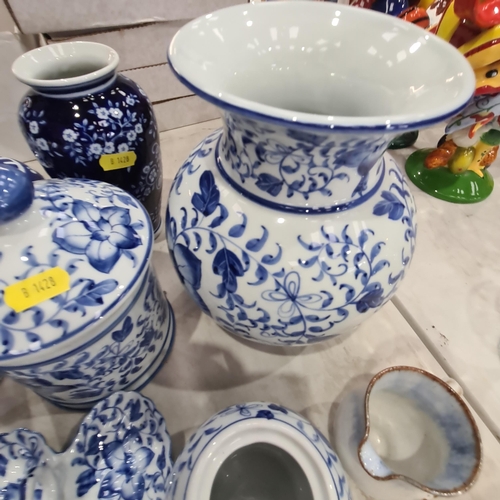 330 - A Chinese blue and white baluster Vase and Cover, 9in H, cover A/F, and a quantity of blue and white... 