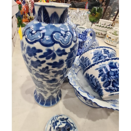 330 - A Chinese blue and white baluster Vase and Cover, 9in H, cover A/F, and a quantity of blue and white... 