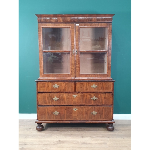 34 - An 18th Century and later walnut Cabinet fitted pair of glazed doors on base fitted two short over t... 