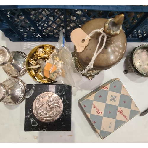 356 - Assorted Ceramics and Metalware including, a pair of squat Silver Candlesticks, a table Bell, figure... 