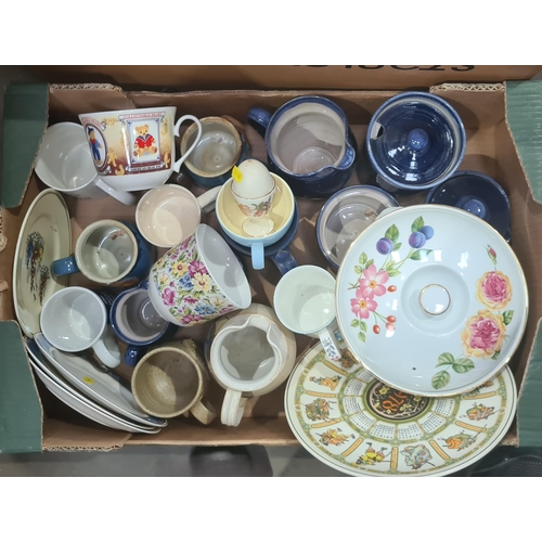 368 - Three boxes of assorted Ceramics including, copper lustre Jugs, Doulton Character Jugs, a Chinese bl... 