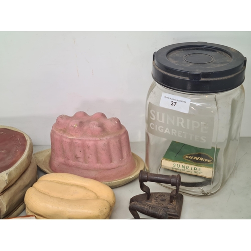 37 - Five Electrolux rubber Butcher's Display Meats and Cheeses, a 'Sunripe Cigarettes' glass Jar and emp... 