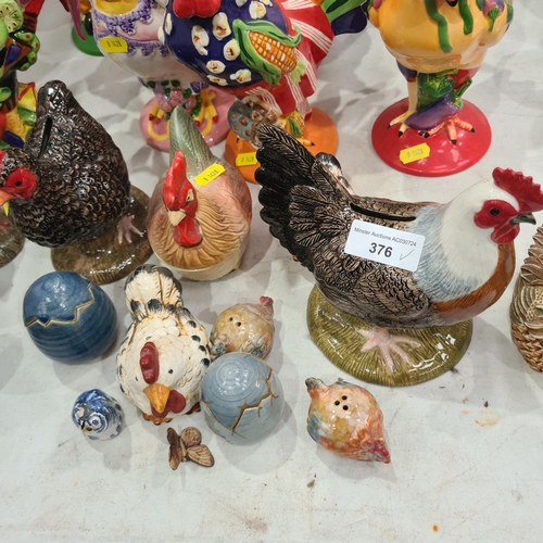 376 - A collection of Chicken Money Boxes and Cockerel Ornaments. (R5).