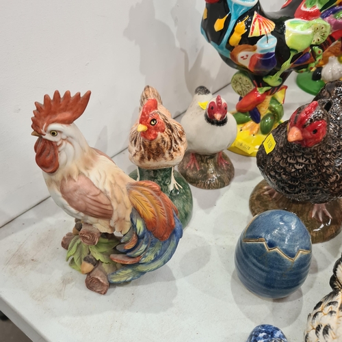 376 - A collection of Chicken Money Boxes and Cockerel Ornaments. (R5).