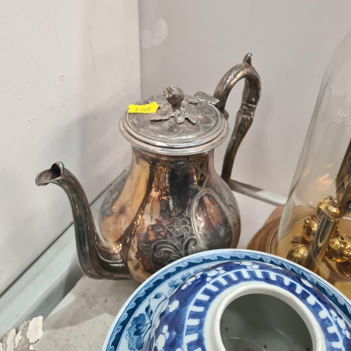 386 - Ceramics and Metalware including, a Muffin Dish, plated Teapot, two Ginger Jars (missing covers), a ... 