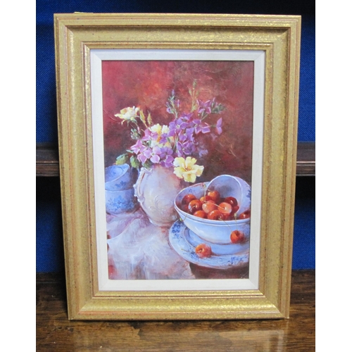 422 - ENGLISH SCHOOL. A Still Life of Flowers in a Jug, and cherries in a bowl, indistinctly monogrammed, ... 