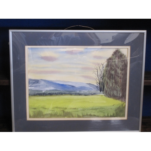 423 - ROSAMUND MOSS FULLER. Stacked Round Bales, signed and dated verso 1987, watercolour, 9 1/2 x 13 1/2 ... 