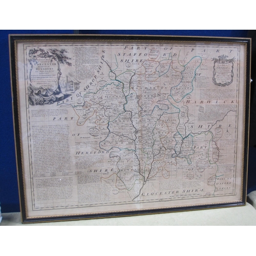 441 - EMANUEL BOWEN. 'Worcester divided into its hundreds', engraved map, coloured, 21 x 28 in;