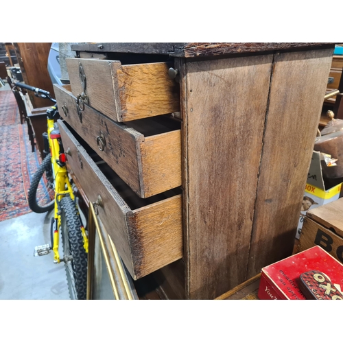 30 - An antique oak Chest of two short and three long drawers A/F 2ft 5in W x 2ft 1in H (R3)