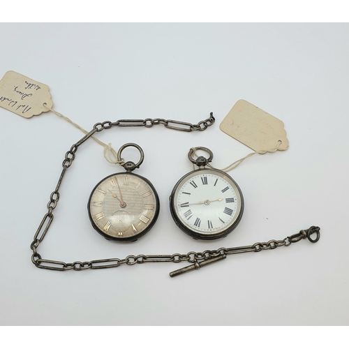 151 - Two open faced silver cased Pocket Watches and a silver Watch Albert