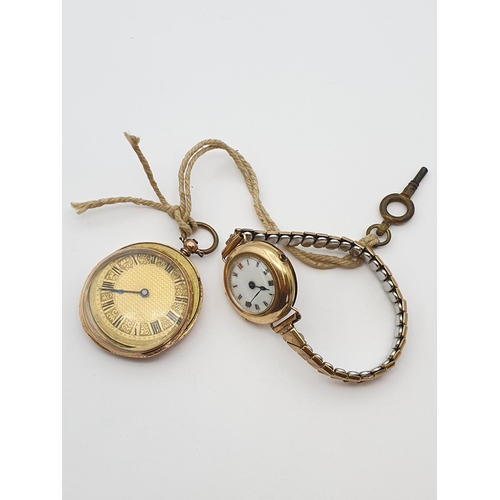 152 - A gold cased open faced Pocket Watch stamped K14 and Wristwatch in 15ct gold case on gilt metal expa... 