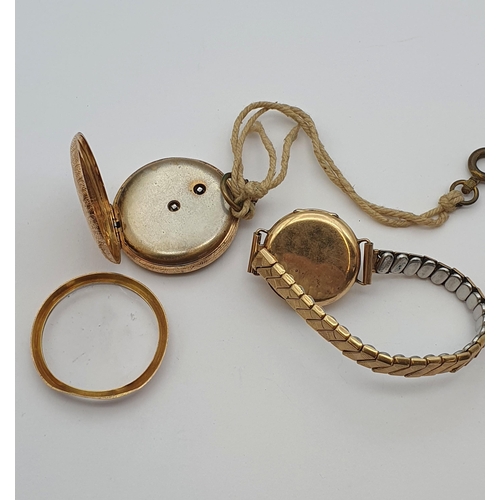 152 - A gold cased open faced Pocket Watch stamped K14 and Wristwatch in 15ct gold case on gilt metal expa... 