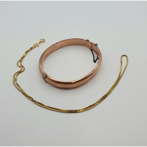 162 - A box link Chain and a hinged Bangle, both 9ct gold, approx 17gms