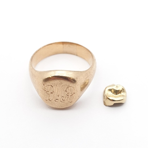 167 - A gold Signet Ring engraved monogram and a gold filling, approx 13.30gms