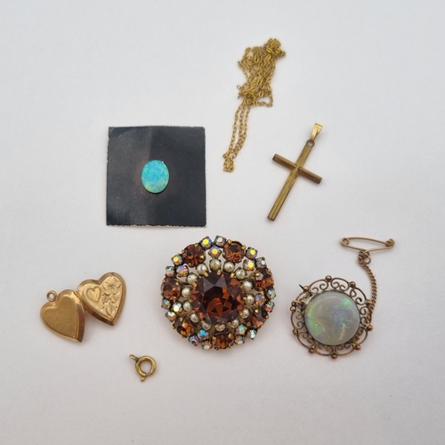 171 - An unmounted Opal, an Opal Brooch, a costume Brooch etc