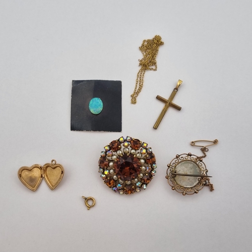 171 - An unmounted Opal, an Opal Brooch, a costume Brooch etc