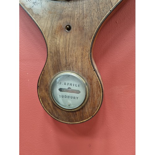 395 - A 19th Century mahogany Banjo Barometer with silvered dial by J. Aprile, Sudbury (R3)