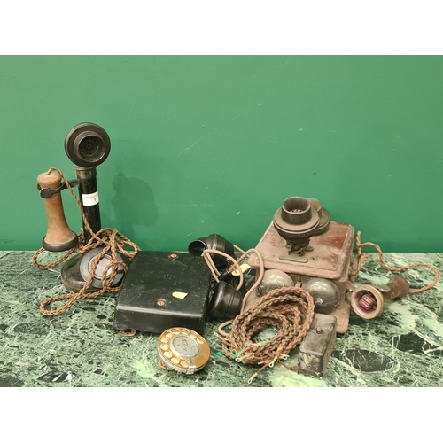 1 - A vintage Upright Telephone, a wooden wall mounted Telephone and a Bakelite Telephone A/F (R2)