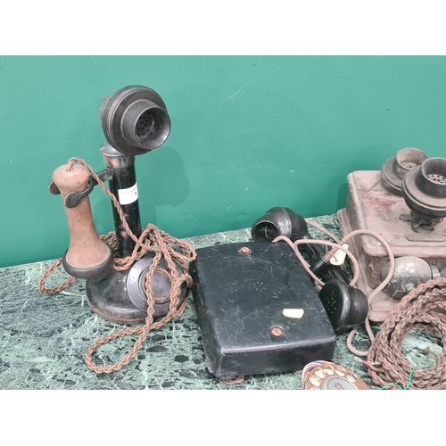 1 - A vintage Upright Telephone, a wooden wall mounted Telephone and a Bakelite Telephone A/F (R2)