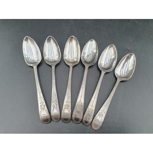 101 - Six George III silver bright-cut Teaspoons engraved initials, London 1792