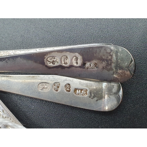 101 - Six George III silver bright-cut Teaspoons engraved initials, London 1792