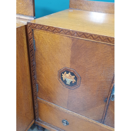 12 - An oak Chest of two short and three long drawers surrounded by parquetry inlay, 3ft W, and a matchin... 