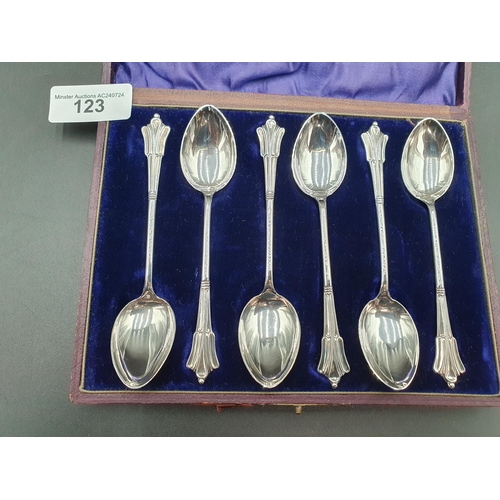 123 - Six Victorian silver Teaspoons with fancy stems, Birmingham 1900, in case