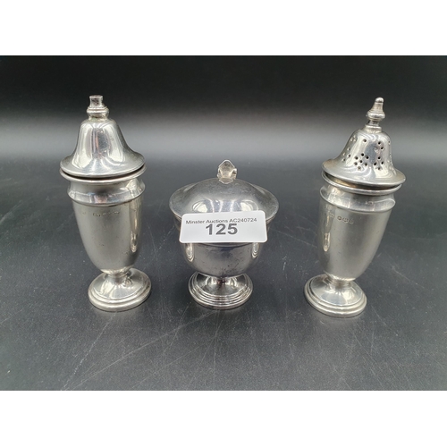 125 - An Elizabeth II silver three piece Condiment Set, Sheffield 1958/61