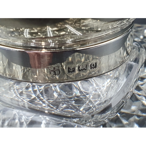 127 - A George V silver lidded heavy square glass Inkwell, Birmingham 1913