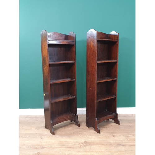 13 - A pair of Heals narrow oak open Bookcases, (one with inset ivorine Heals Disc), A/F 47