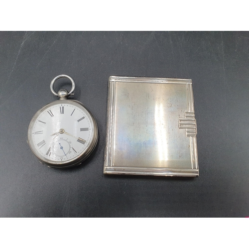 147 - A Swiss sterling silver Art Deco Powder Compact and a Victorian silver cased key-wind Pocket Watch b... 