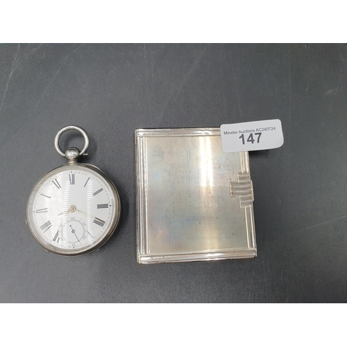 147 - A Swiss sterling silver Art Deco Powder Compact and a Victorian silver cased key-wind Pocket Watch b... 