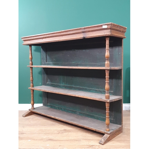 15 - An antique painted pine set of Shelves with baluster turned supports, 4ft 7in W x 3ft 7in H, (R8)