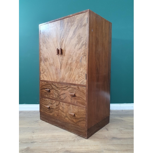 22 - A Heals walnut Art Deco Tallboy with inset ivorine makers disc to top drawer, A/F, 4ft High x 2ft 6