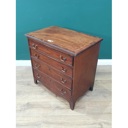 32 - A mahogany Chest of four long graduated drawers with moulded top and shaped frieze, A/F, 27